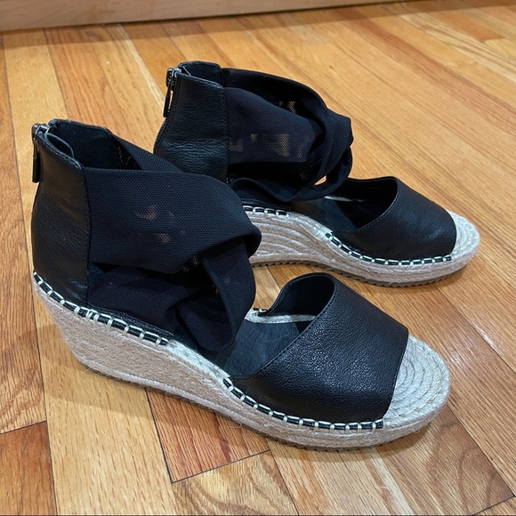 Eileen Fisher Women's 7.5 Black Wiley Leather Espadrille Wedge Sandals WORN ONCE - Picture 9 of 14